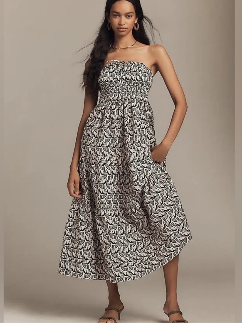 Somerset Strapless Maxi Dress Anthropologie Smocked Waist Pockets Diver Graphic